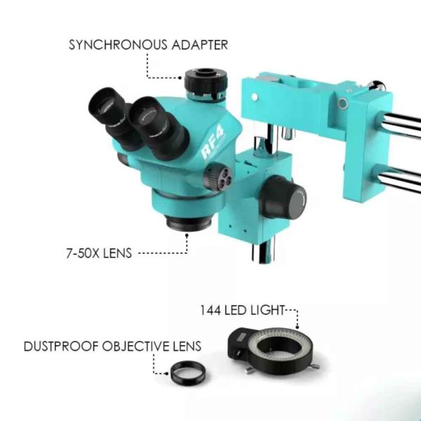 RF4 RF7050-TVW Trinocular Stereo Microscope With Boom Stand