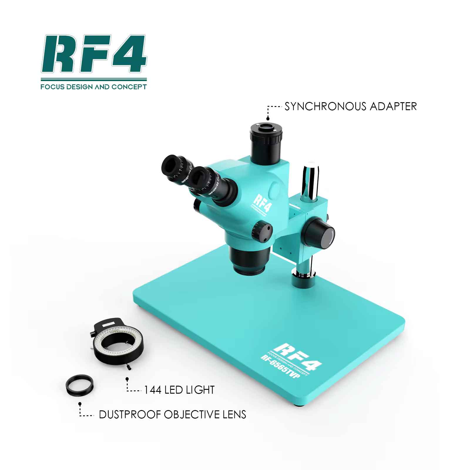 RF4 RF-6565TVP Trinocular Stereo Microscope with Big Base