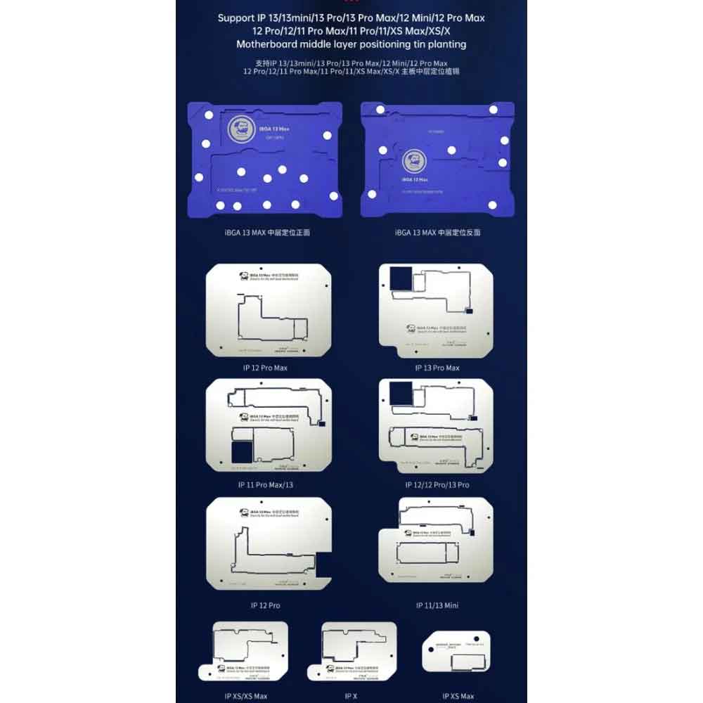 Mechanic iBGA 13 Max 14-IN-1 Motherboard Middle Layer Reballing Platform FOR iPhone X To 13 Pro Max